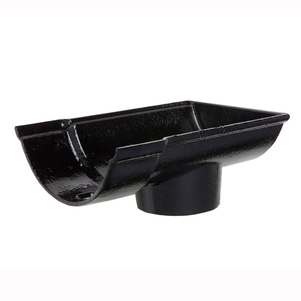 Hargreaves Cast Iron 100mm External Beaded Half Round 65mm Dropend Outlet - Painted Black