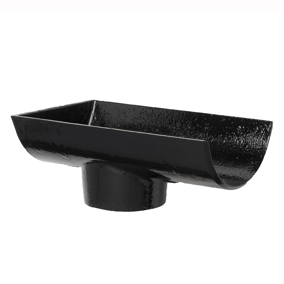Hargreaves Cast Iron 100mm Internal Plain Half Round 65mm Dropend Outlet - Painted Black