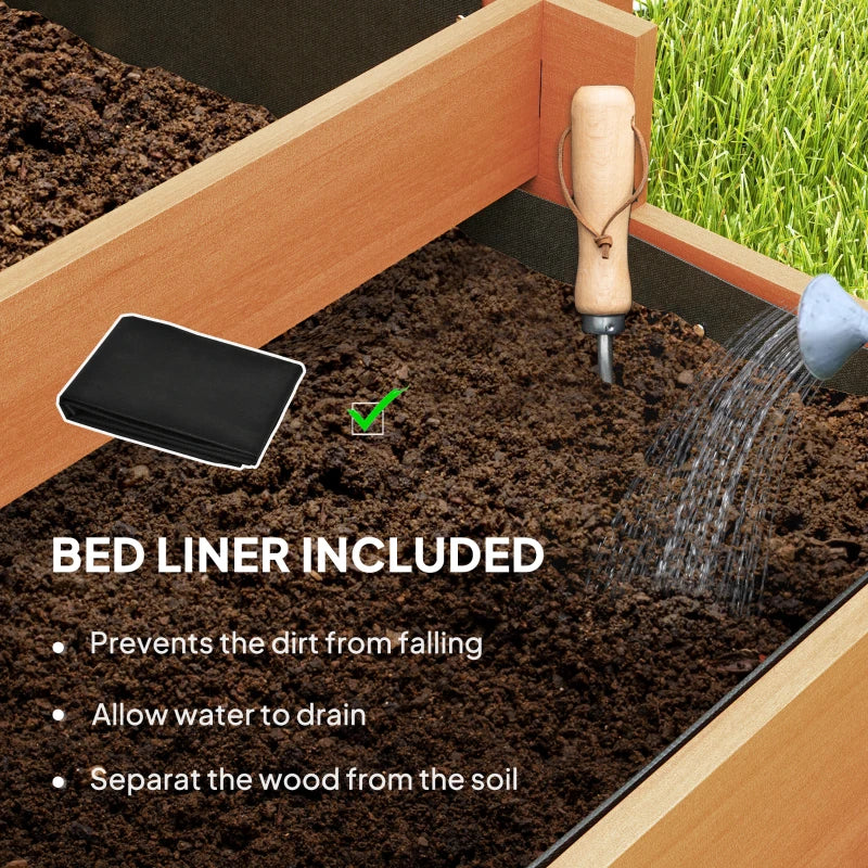 3 Tier Wooden Garden Planters with Trellis for Climbing Vines, Brown, 95x95x110cm