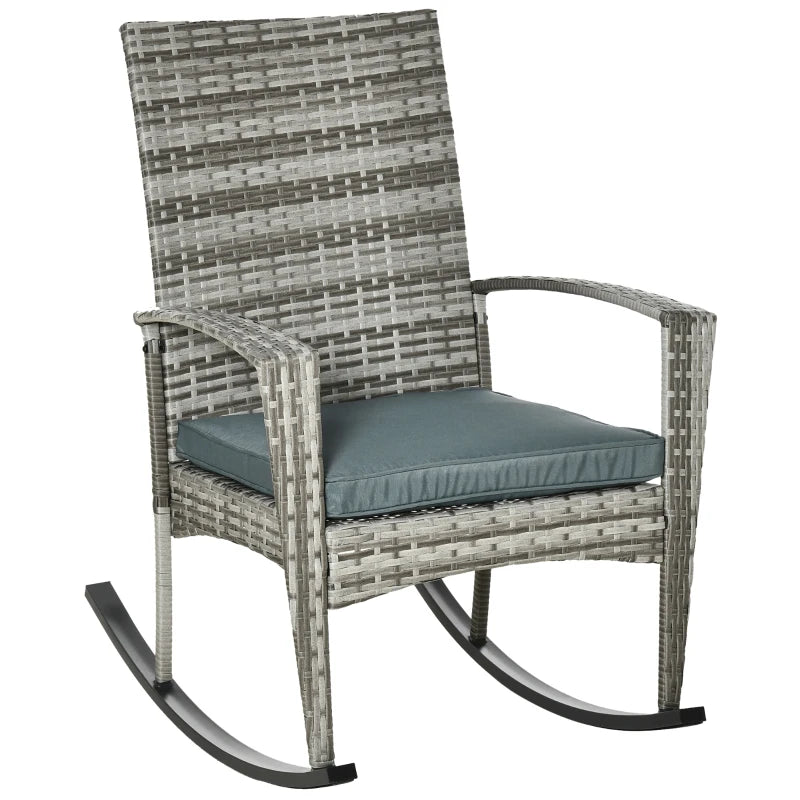 Light Grey Rattan Rocking Chair Set with Armrest and Cushion