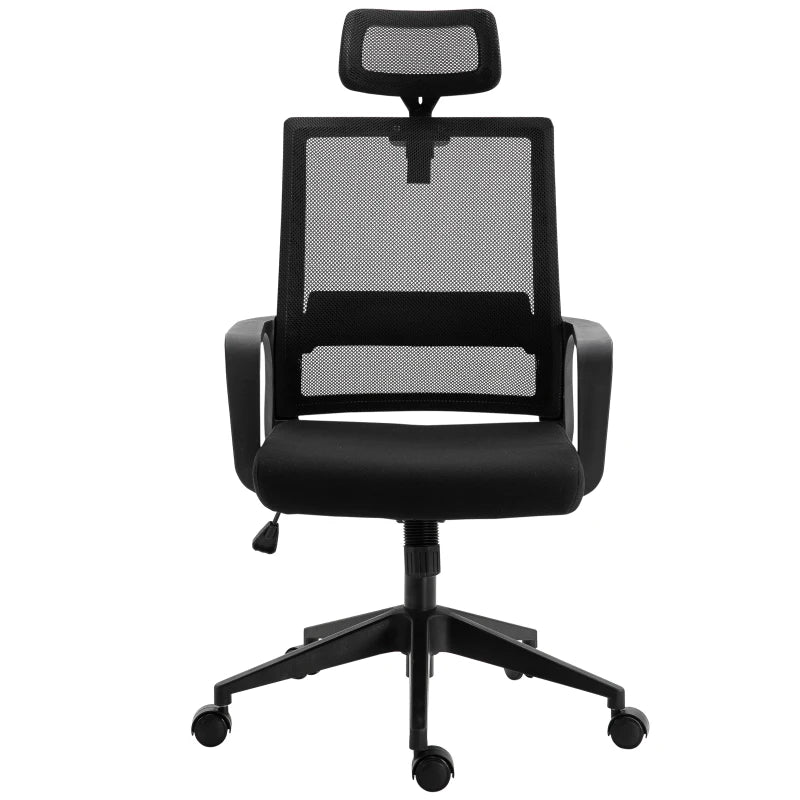 Ergonomic Mesh Swivel Office Chair with Adjustable Headrest & Lumbar Support - High Back Task Chair, Black, Adjustable Height