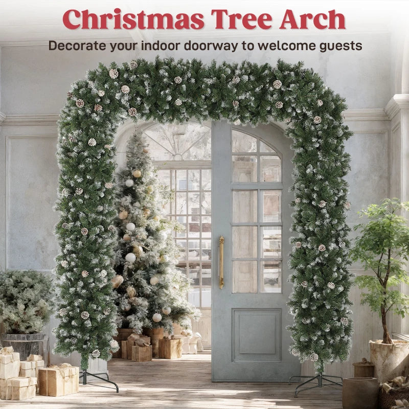 8.2 ft Snow Frosted Christmas Tree Arch - 2100 Tips, 96 Pinecones, Indoor Xmas Decor with Metal Stand