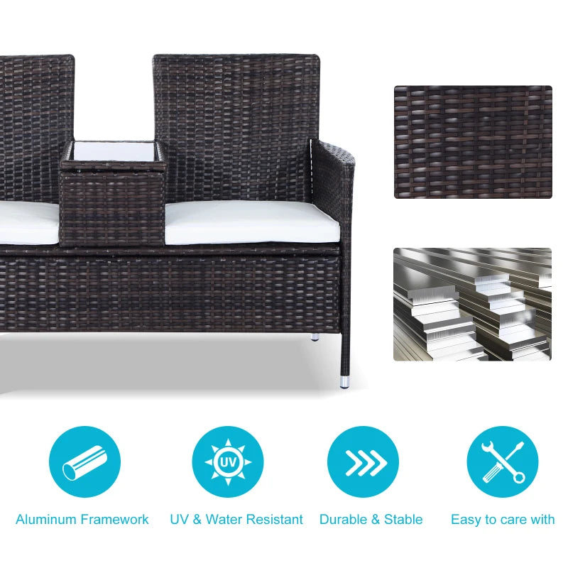 Brown Rattan 2-Seater Chair Set with Middle Tea Table