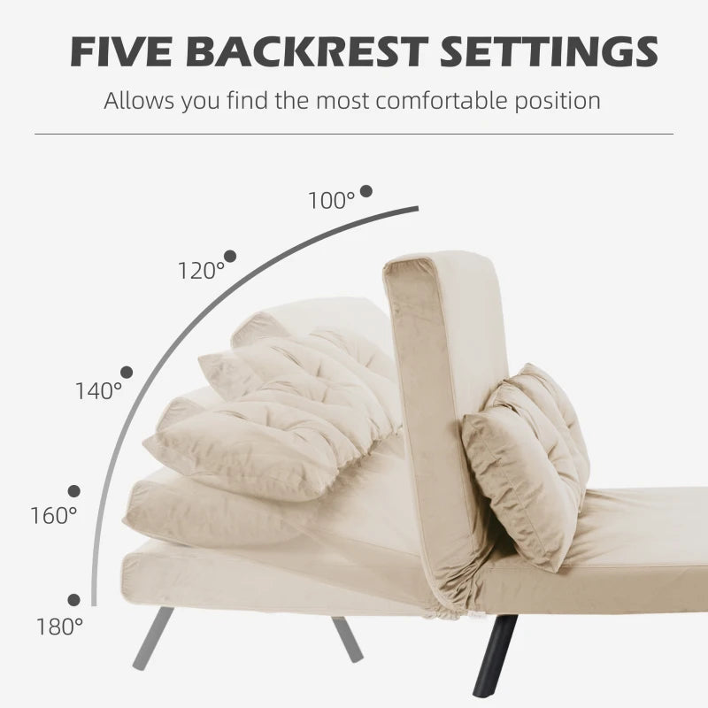 Velvet-Feel Double Sofa Bed with Pillows in Beige – Versatile 4-in-1 Design for Comfort and Style