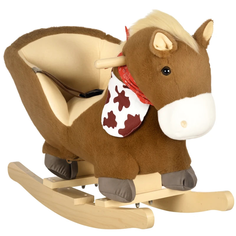 Kids Rocking Horse with Safety Harness Sounds and Foot Pedals for Safe Fun