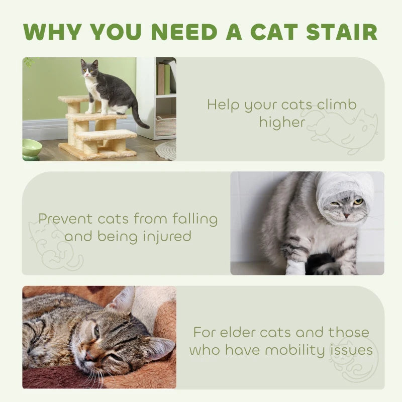 3-Step Pet Stairs Ladder for Cats & Dogs - Climb Easily to Cat Tree - Beige Pet Ramp