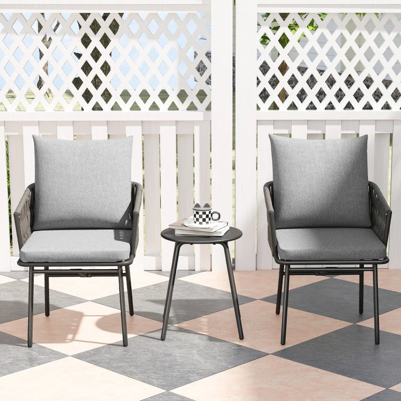 3-Piece Rattan Bistro Set with Cushions - Patio Furniture for Balcony, Porch, Terrace - Grey