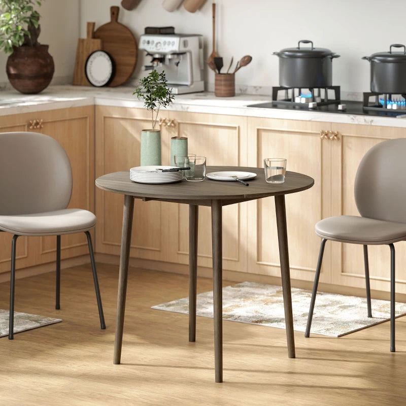 Modern Round Folding Dining Table for 4 - Space-Saving Drop Leaf Kitchen Table with Wood Legs in Grey