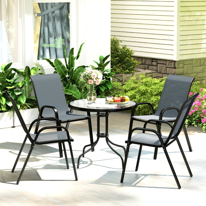 5-Piece Dark Grey Steel Patio Set with Glass-Top Table