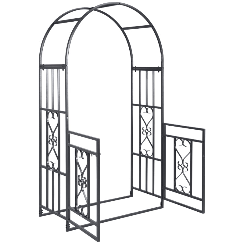 Metal Garden Arch with Double Gates for Climbing Plants, Roses, Vines - Outdoor Wedding Arbor