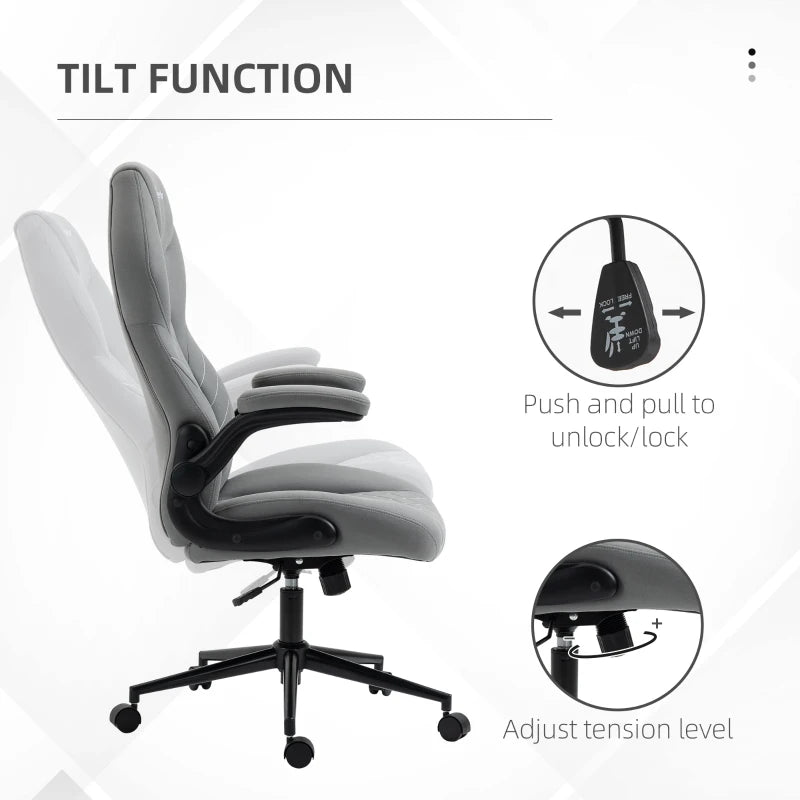 Vinsetto Light Grey Home Office Desk Chair - Ergonomic Computer Chair with Flip Up Armrests, Swivel Seat & Tilt Function