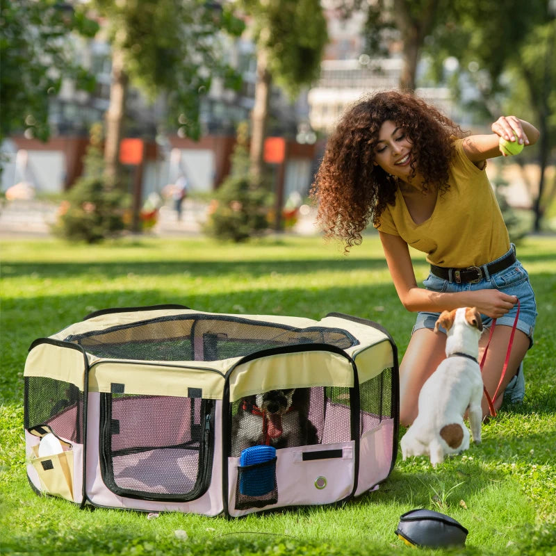 Pink Fabric Pet Whelping Box & Playpen for Dogs, Cats, Puppies, Rabbits, Guinea Pigs - Includes Carry Bag, 90x41cm