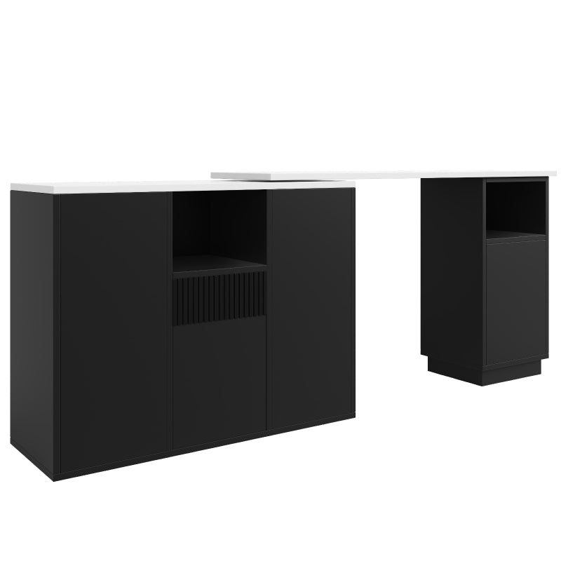 360° Swiveling Kitchen Island with Marble Top & Storage - Stylish Bar Table for Kitchen & Living Room, Black, 198.5L x 30W x 72.5H cm