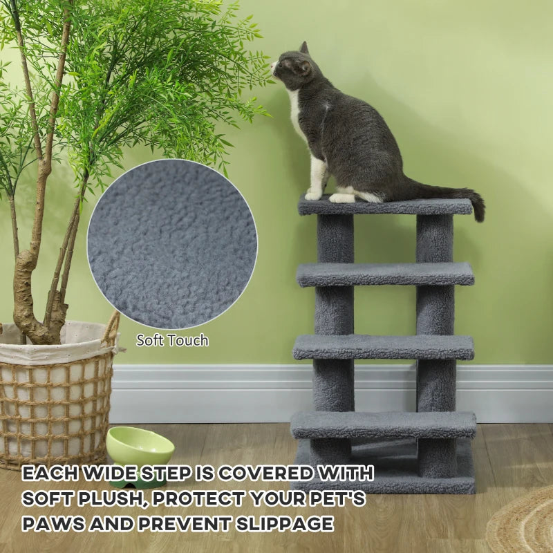 4-Step Dog Stairs for Bed & Sofa - Pet Climb Ladder, Grey, 63x43x60 cm - Ideal for Dogs & Cats
