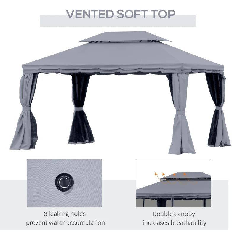 3 x 4m Dark Grey Aluminium Garden Gazebo - Marquee Canopy Shelter Pavilion Tent with Nets and Curtains for Outdoor Parties