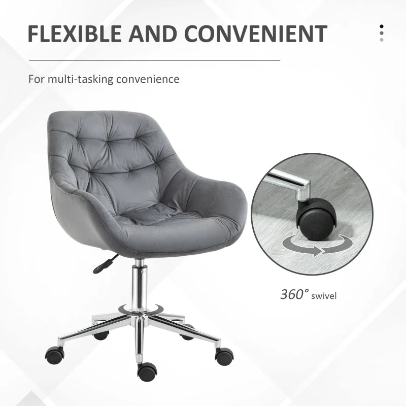 Vinsetto Ergonomic Velvet Home Office Chair - Adjustable Height, Arm & Back Support, Comfy Dark Grey Desk Chair
