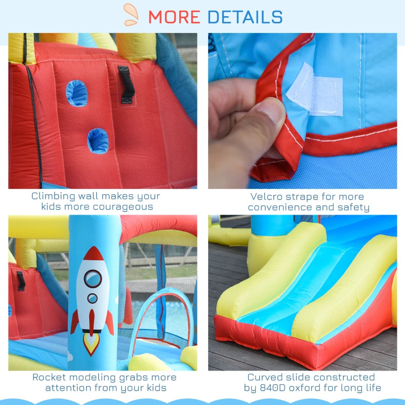 Inflatable Bounce Castle Trampoline Slide Pool Rocket Design 3.4m x 2.8m x 1.85m for Kids Outdoor Fun