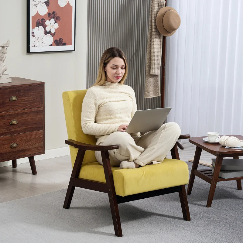 Nordic Accent Chair - Upholstered Velvet Armchair with Solid Wood Frame & Thick Padding for Living Room/Bedroom - Champagne