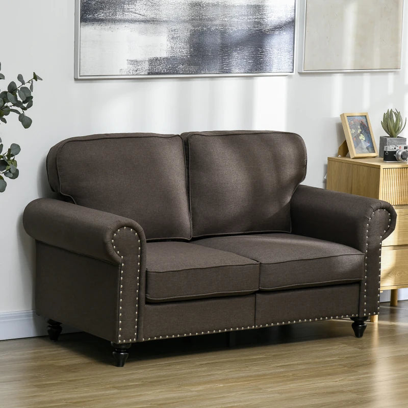 Mid-Century Two-Seater Sofa with Pocket Springs in Dark Brown - Stylish and Comfortable Seating
