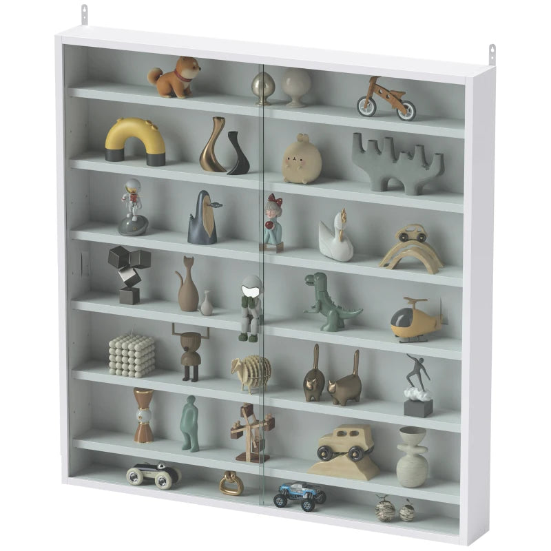 Elegant White Six Shelf Display Cabinet with Glass Doors - Perfect for Home Decor and Storage Solutions