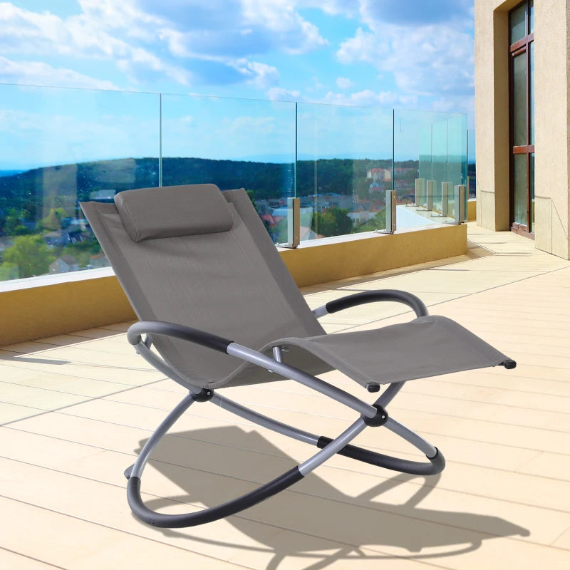 Grey Outdoor Zero Gravity Orbital Rocking Sun Lounger with Pillow