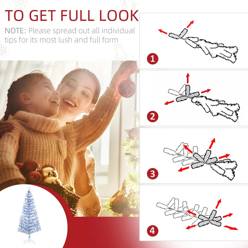 6FT Pre-Lit Artificial Fibre Optic Christmas Tree with LED Lights - Easy Storage Seasonal Decoration in White & Blue