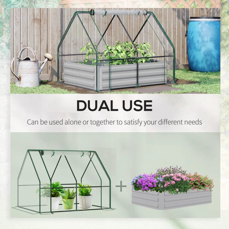 Green Steel Raised Garden Bed with Clear Cover, 127L x 95W x 92H cm