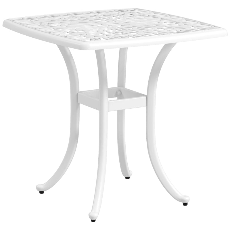 Square White Cast Aluminium Bistro Table with Umbrella Hole - Outdoor Garden Side Table for Balcony (Size: 60cm)