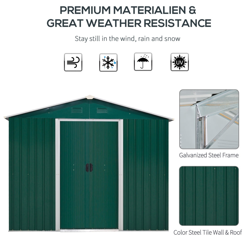 Dark Green Metal Garden Shed - 7.7 x 5.5ft