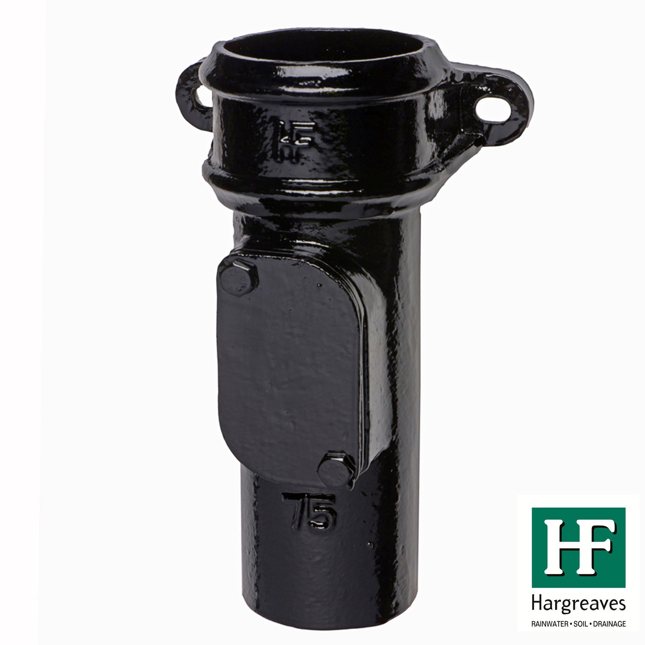 Hargreaves Cast Iron 100mm Eared Rainwater Access Pipe  - Painted Black