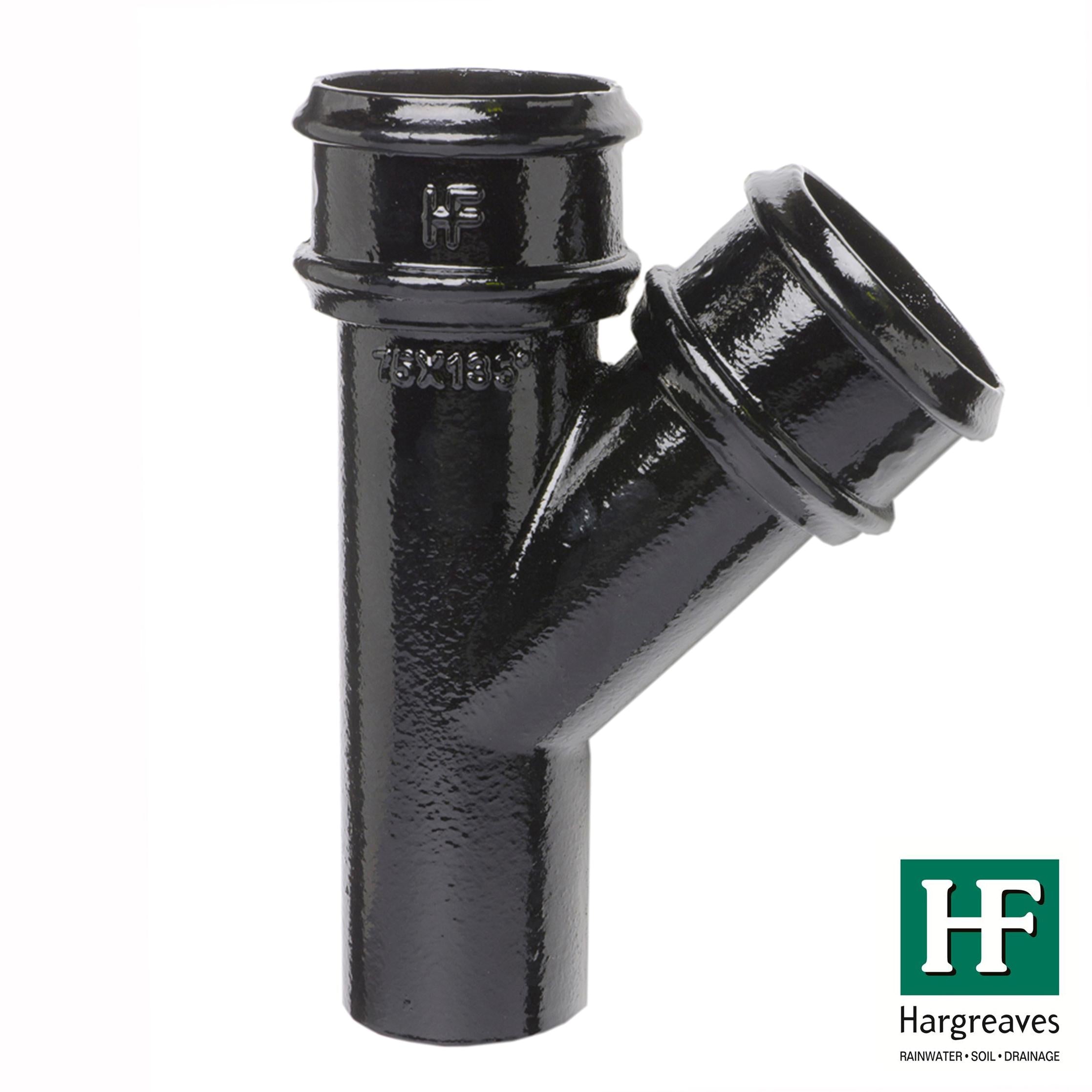 Hargreaves Cast Iron 100mm 135 Degree Rainwater Branch  - Painted Black