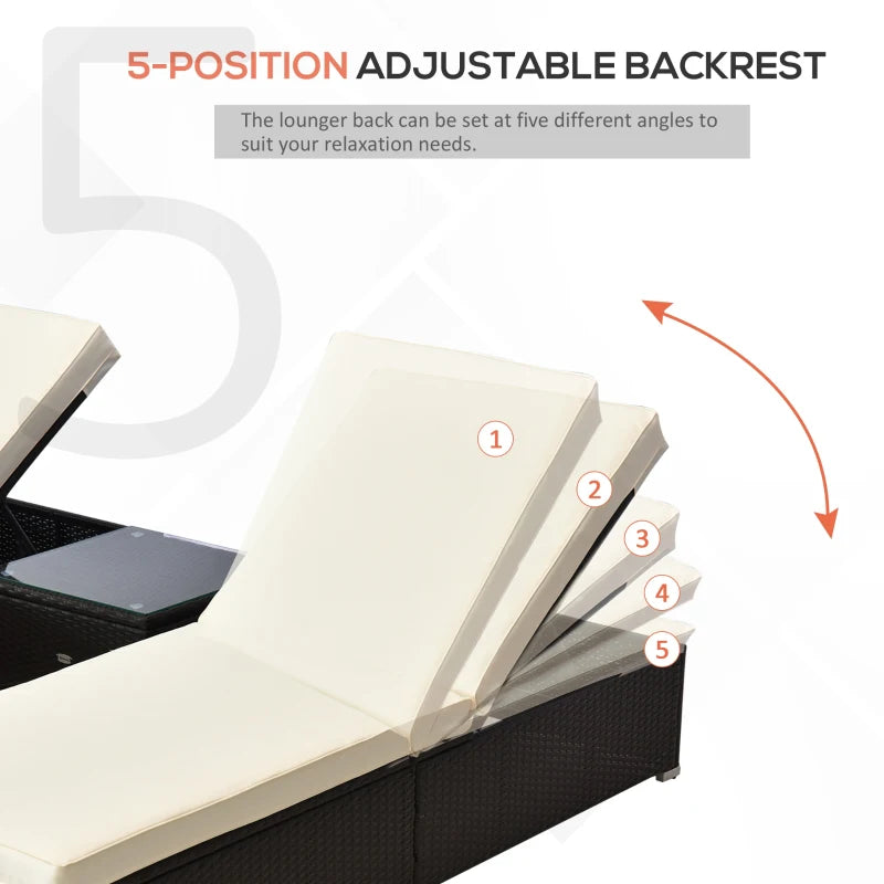 2-Seater Rattan Lounger Set in Deep Coffee/Cream White