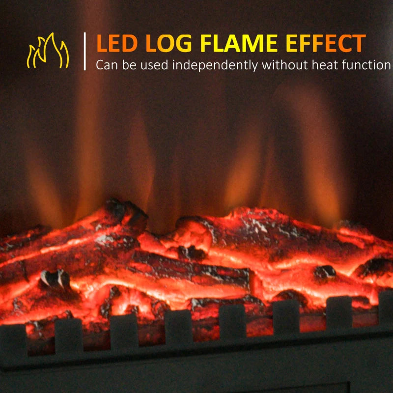 Freestanding Electric Fireplace Heater with LED Flame Effect and Overheating Protection 1000W 2000W Black