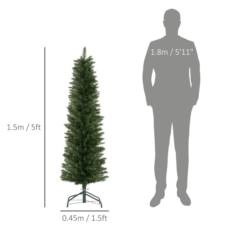 5ft Artificial Green Pencil Christmas Tree - Slim Design for Holiday Decor, Easy Setup, Perfect for Small Spaces