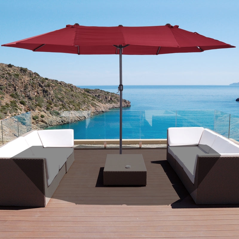 Double-Sided Wine Red Patio Parasol - 4.6m Sun Umbrella