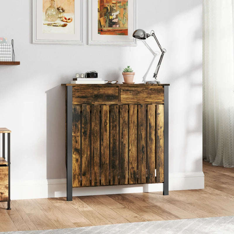 Rustic Style Radiator Cover 93 x 88.5cm Elegant Brown and Black Design