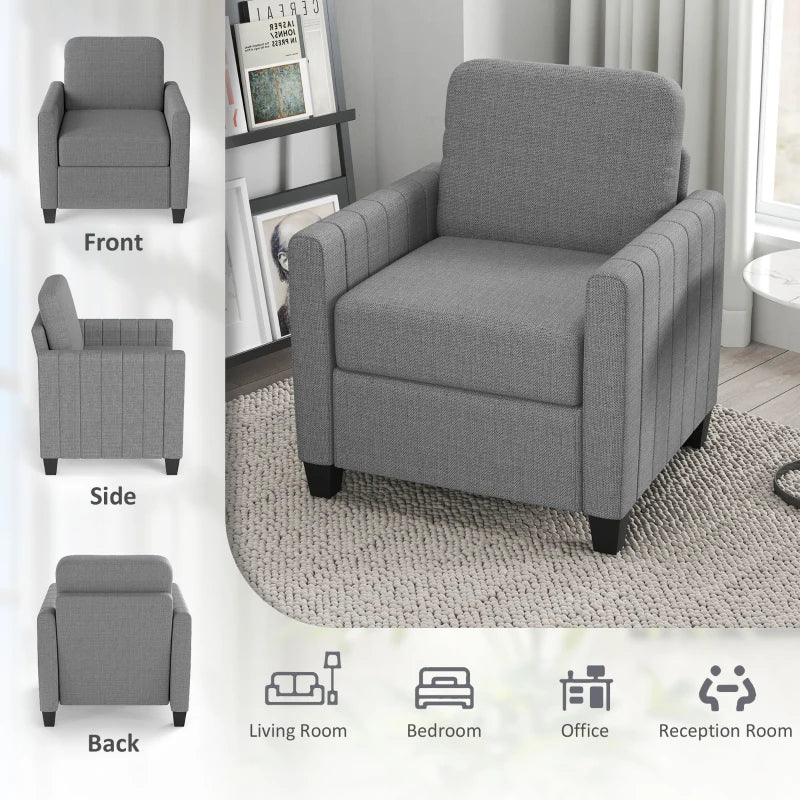 Modern Light Grey Linen-Look Armchair for Stylish Living Room Seating