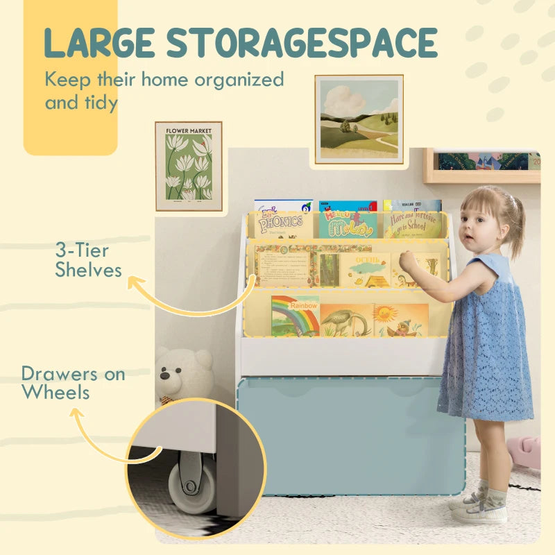 White Kids Bookcase with Shelves & Drawer - Perfect Storage for Bedroom & Playroom - Stylish & Functional Design
