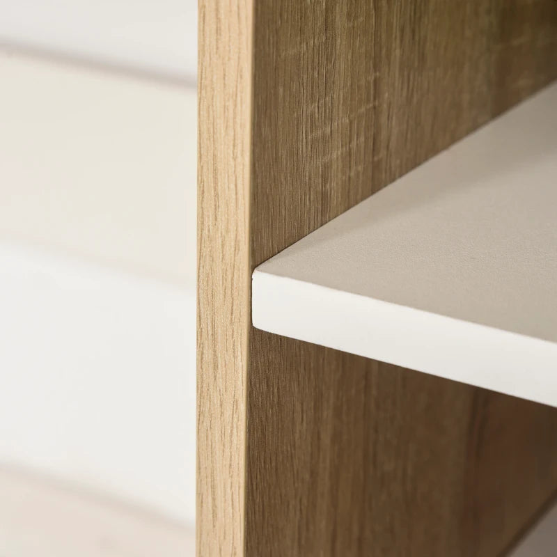 Modern Oak & White Computer Desk with 3-Tier Storage Shelf - Stylish Writing Desk for Home Office & Study