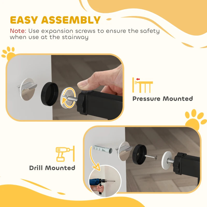 Adjustable Safety Gate with 3 Extensions & 4 Adjustable Screws - Black Child Safety Barrier for Stairs & Doorways
