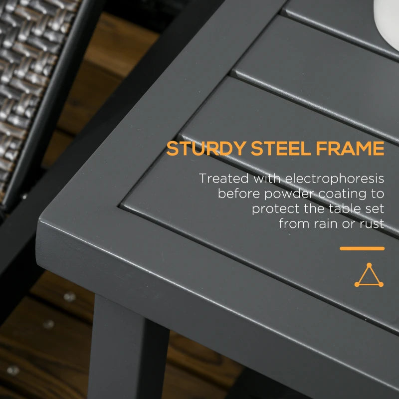 Grey Square Patio Side Table with Umbrella Hole, Steel Frame