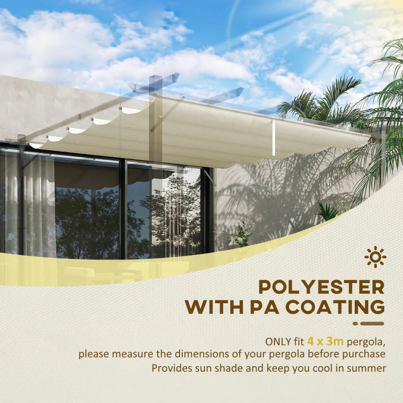 Retractable Pergola Shade Cover - Replacement Canopy Fabric for 3m x 3m Gazebo - Cream White