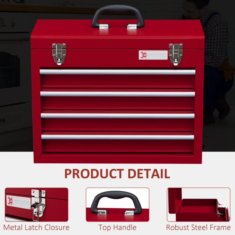 Red Lockable Metal Tool Chest with 4 Drawers