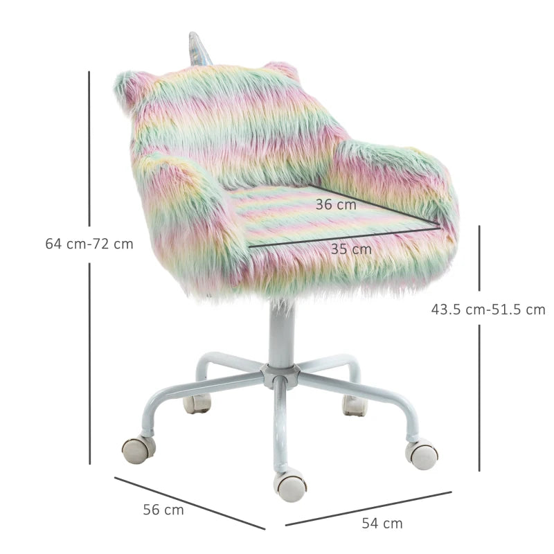 Vinsetto Unicorn Home Office Chair - Height Adjustable Fluffy Desk Chair with Armrests & Swivel Wheels, Colorful Design