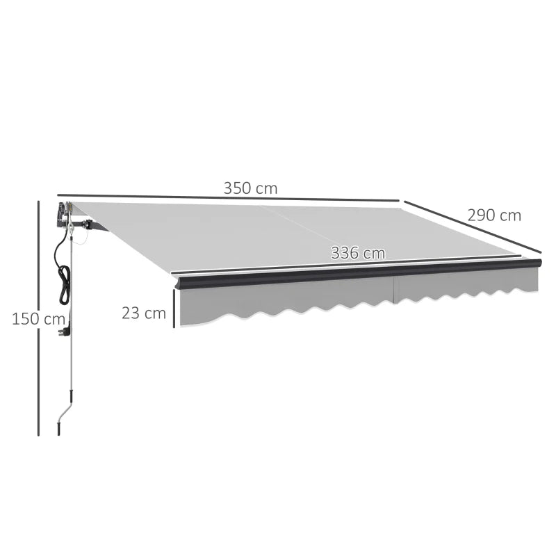 3.5m x 3m Light Grey Electric Retractable Awning with Remote Control & Aluminium Frame – UPF30+ Sun Shade for Patio, Garden, Deck, Door or Window