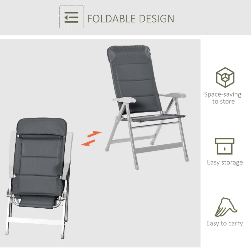 Grey Padded Folding Garden Chairs Set of 2 with Adjustable Back
