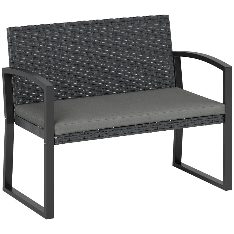 Two-Seater Rattan Garden Bench - Grey and Black Outdoor Seating