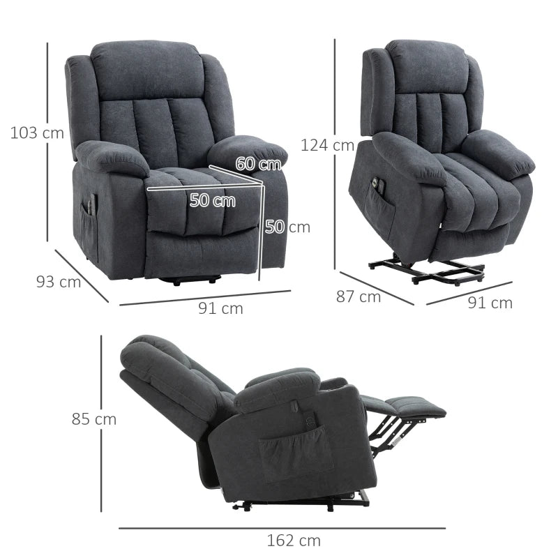 Oversized Riser Recliner Chair for Elderly with 8 Vibration Massage, Fabric Upholstered Lift Chair in Dark Grey