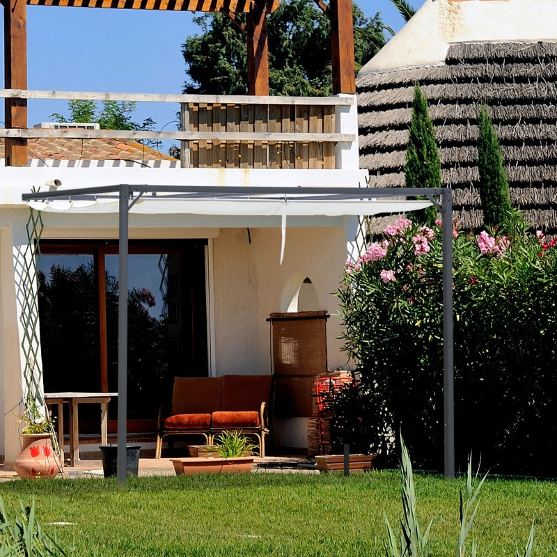 3m x 3m Lean-to Cream White Pergola With Grey Frame