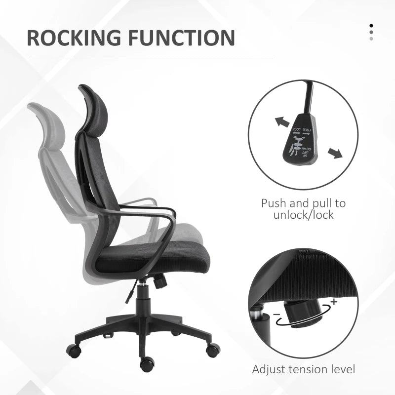 High Back Office Chair with Headrest Adjustable Height Ergonomic Mesh Design for Home and Office Black